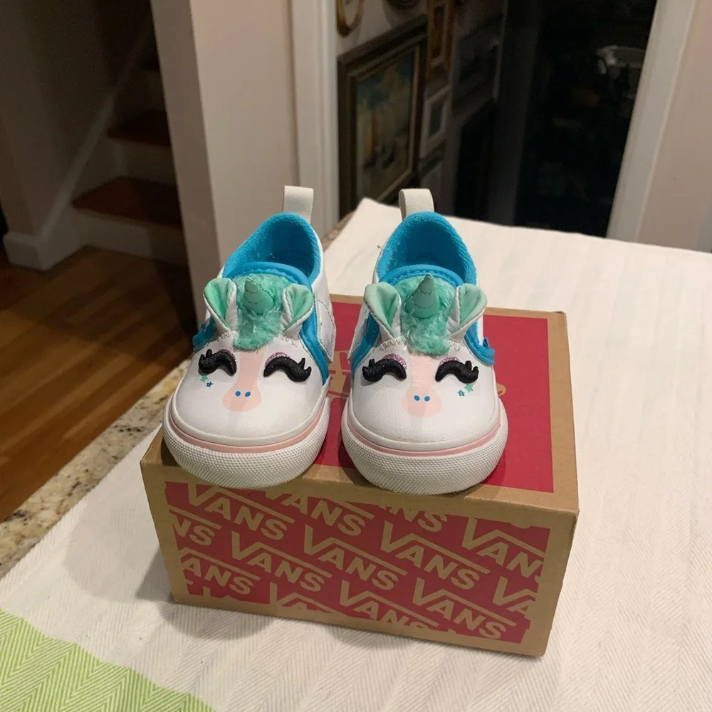 Vans Kids Unicorn Slip-On Sneakers - Teal and White